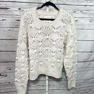 Lucky Brand Off White Cream Color Chunky Knit Sweater Large NWT